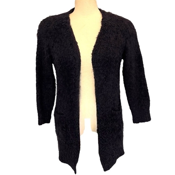 Zara Knitwear Fancy Collection Open Front Extra Soft Eyelash Black Cardigan - Picture 3 of 14